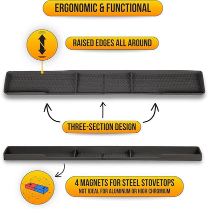TEO Magnetic Stove Top Shelf - 30 Inch Silicone Over the Stove Spice Rack for Kitchen Gadgets Storage Organization, Heat-Resistant, No Installation, Dishwasher Safe, Over Oven Shelf Black