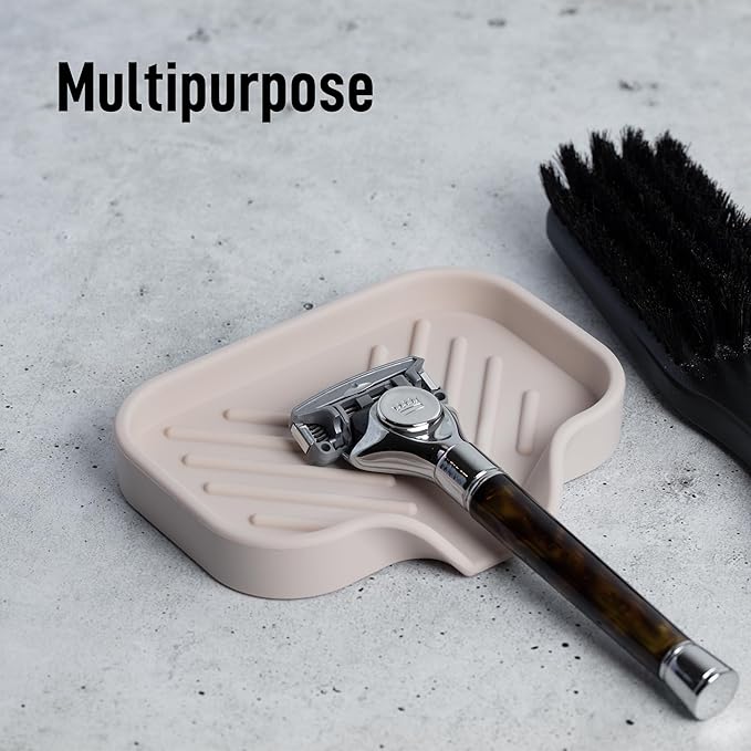 Zulay Kitchen Small Silicone Sponge Holder (4.9x3.3”) – Space-Saving Sink Organizer Tray for Sponge, Soap, Brush & More – Compact Non-Slip Dish for Kitchen & Bathroom (Ivory) - Image 5