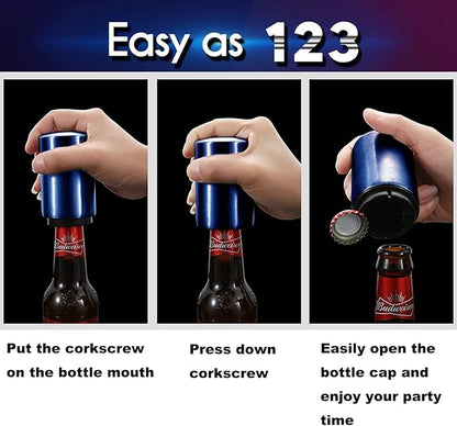 Stocking Stuffers Gift for Dad Mom, YUDANSI Push Down Bottle Opener, Automatic Beer Openers, Stainless Steel Bottle Cap Mover,Kitchen Gadgets, Beer Bar Accessories Gifts for Him BF, Magnetic Corkscrew