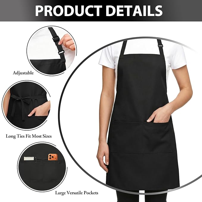 BOHARERS 2 Pack Cooking Kitchen Aprons with 2 pockets Unisex Adjustable Chef Apron for Women Men - Image 2