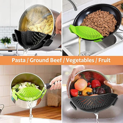 YEVIOR Clip on Strainer for Pots Pan Pasta Strainer, Silicone Food Strainer Hands-Free Pan Strainer, Clip-on Kitchen Food Strainer for Spaghetti, Pasta, Ground Beef Fits All Bowls and Pots (2P) - Image 5