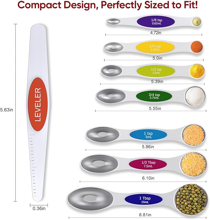 Magnetic Measuring Spoons Set with Strong N45 Magnets, Heavy Duty Stainless Steel Metal, Fits in Most Kitchen Spice Jars for Baking & Cooking, BPA Free, Multicolor - Image 3