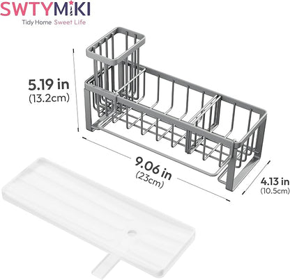 SWTYMIKI Sponge Holder for Kitchen Sink - Sink Caddy with Brush Holder Self-draining Sponge Caddy Organizer with Divider Stainless Steel Kitchen Accessories Storage for Countertop, Gray - Image 7