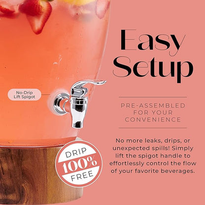American Atelier Madera Beverage Dispenser Cold Drink Dispenser w/ 3-Gallon Capacity Glass Jug, Leak-Proof Acrylic Spigot in Gorgeous Gift Box Great for Parties, Weddings & More
