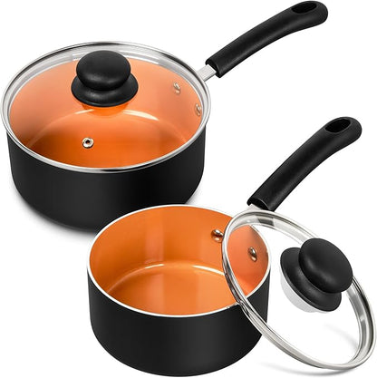 MICHELANGELO Nonstick Sauce Pan With Lid, 1QT&2QT Ceramic Saucepan, Copper Saucepans,PFAS-FREE Pot Set,Small Pots For Cooking,Multipurpose Cooking Pots Set For Home Kitchen,Dishwasher Safe by Michelangelo