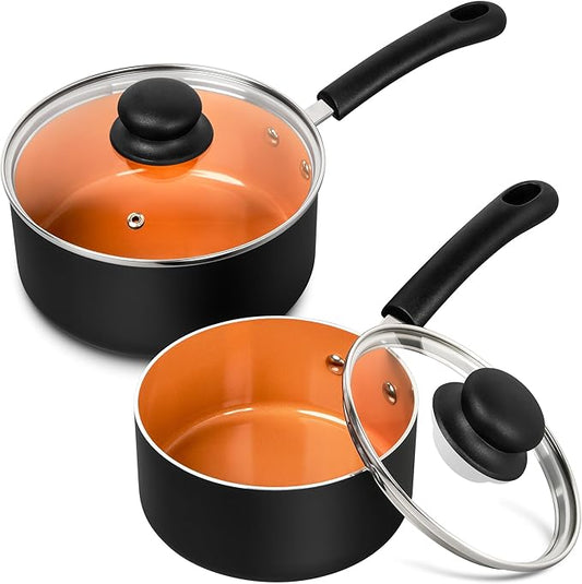 MICHELANGELO Nonstick Sauce Pan With Lid, 1QT&2QT Ceramic Saucepan, Copper Saucepans,PFAS-FREE Pot Set,Small Pots For Cooking,Multipurpose Cooking Pots Set For Home Kitchen,Dishwasher Safe by Michelangelo