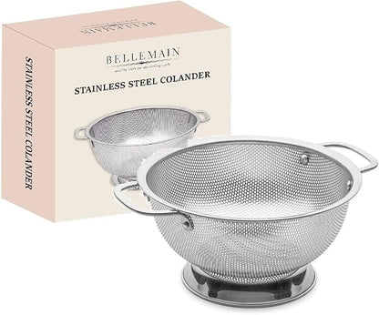 Bellemain 3 Qt Metal Colander with Handle | Pasta, Spaghetti, Berry, Fruit, Vegetable, Kitchen Food Strainer Basket | 18/8 Stainless Steel Colander Bowl | Pot Drainer for Cooking, Sifter Strainer by Bellemain
