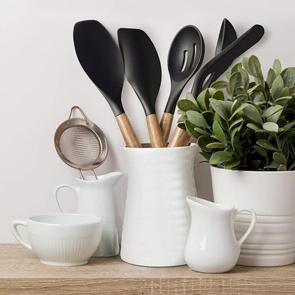 Kitchen Utensils Set, Silicone Cooking Utensils Set,Non-Stick Silicone Spatula Set with Natural Acacia Hard Wood Handle, 5 Piece, Upgraded Thickened Cookware - Image 6