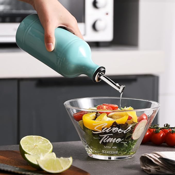 Sweejar Ceramic Olive Oil Dispenser Bottle, Opaque Oil Cruet Protects to Reduce Oxidation, Suitable for Storage Vinegar, Coffee Syrups & Other Liquids, Pack of 1, 15.5 Fl Oz(Turquoise) - Image 4