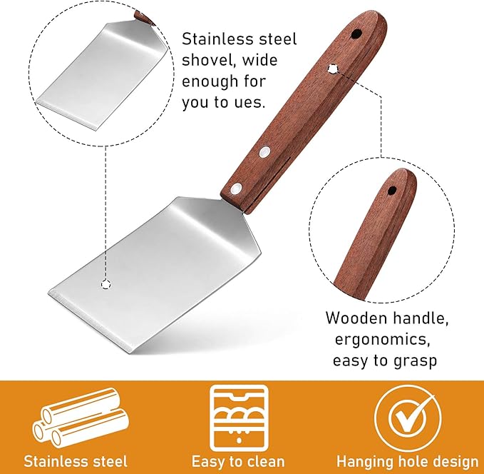 Newtay 2 Pieces Small Brownie Cookie Spatula Metal Stainless Steel Spatula with Wooden Handle for Kitchen Cooking Chef Baking Scraper Turner, 2.5 x 8.2 Inch