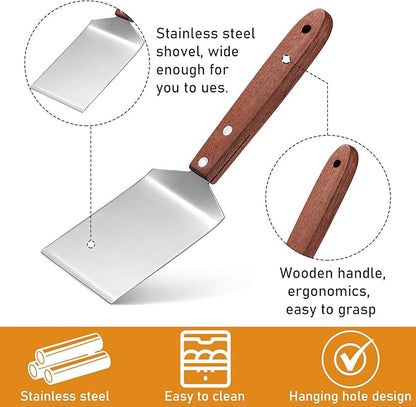 Newtay 2 Pieces Small Brownie Cookie Spatula Metal Stainless Steel Spatula with Wooden Handle for Kitchen Cooking Chef Baking Scraper Turner, 2.5 x 8.2 Inch