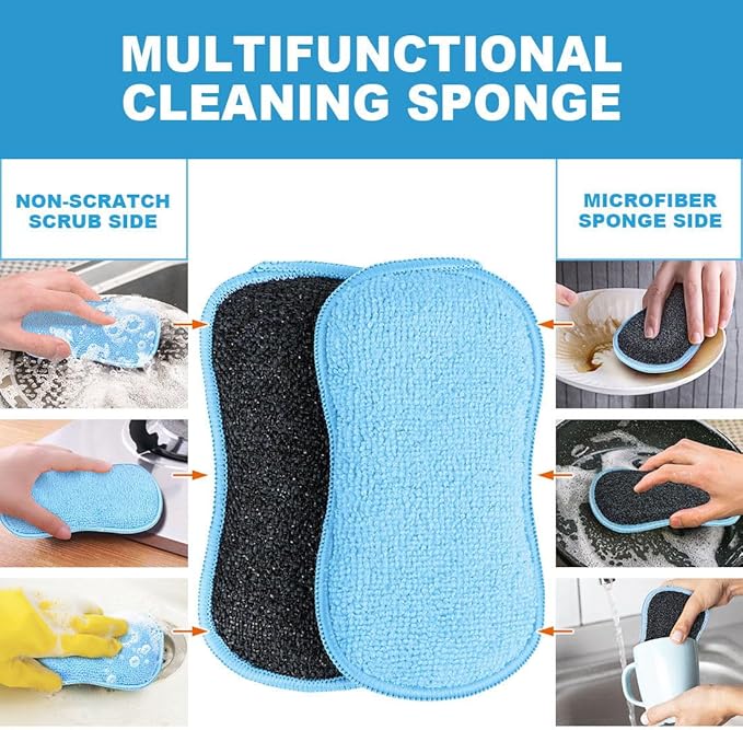 HOMEXCEL 12 Pack Multi-Purpose Scrub Sponges Kitchen, Dish Sponge, Non-Scratch Microfiber Sponge for Efficiently Cleaning Dishes, Pots, and Pans (Blue) - Image 3