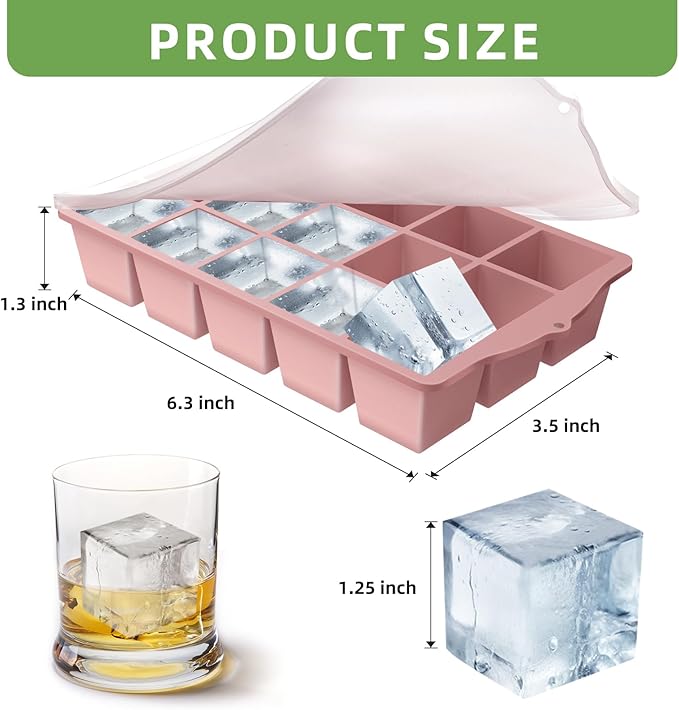 FANYITY Silicone Ice Cube Tray with Lid Pink, Pack of 4 Ice Cube Moulds, Silicone Mould, BPA-Free, Stackable Ice Cube Tray, Ice Cube Trays for Baby Porridge, Cocktail, Whiskey, Coffee