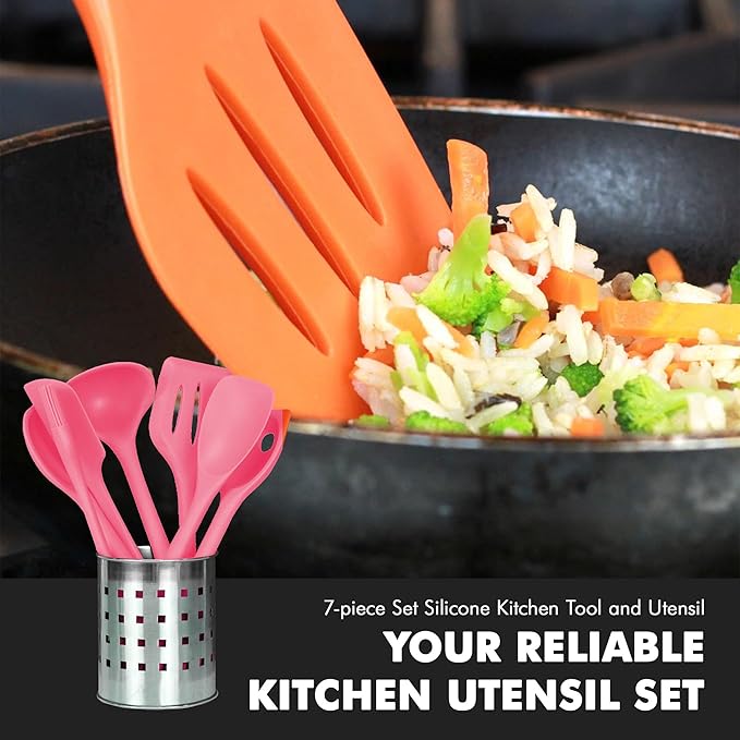 Chef Craft - Premium Silicone Kitchen Tools and Utensils Set, Non-Scratch, Withstands Temperatures up to 450°F, BPA-Free, 7 Piece Cooking Utensils Set, Pink - Image 5