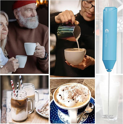 Powerful Milk Frother Handheld Foam Maker, Mini Whisk Drink Mixer for Coffee, Cappuccino, Latte, Matcha, Hot Chocolate, No Stand, Sky Blue - Image 5