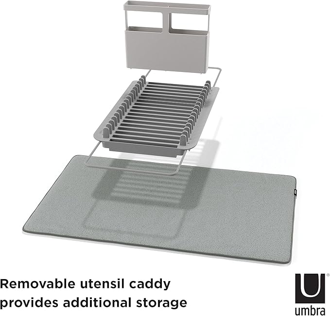 Umbra Udry Dish Rack and Microfiber Drying Mat – Space-Saving Design Folds Up for Easy Storage, Over-Sink Rack, Gray - Image 5