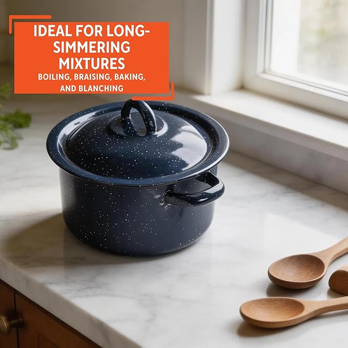 IMUSA USA C20666-1062810W Speckled Enamel Stock Pot with Lid, 4 Quart, Blue - Image 7