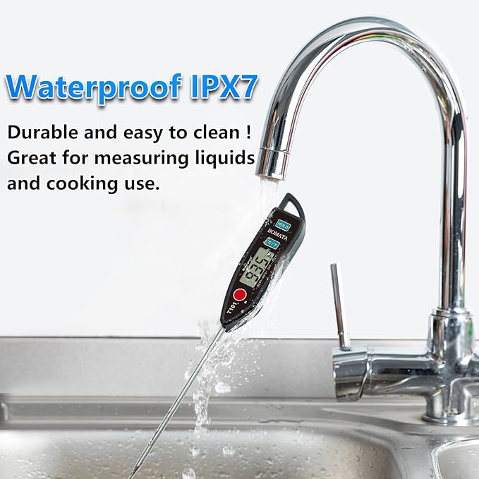 BOMATA Digital Water Thermometer for Water, Liquid, Candle and Cooking. Instant Read Food Thermometer Waterproof IPX7 with Long Probe for Cooking, Meat, BBQ! T101 (Black Color)… - Image 2