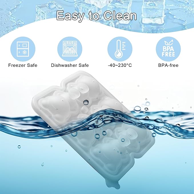 3D Bear Ice Cube Mold, Large Ice Cube Tray with Lid for Cocktail Whiskey Bourbon, Teddy Bear Ice Cube Trays for Freezer Fun Shape, Big Ice Molds Cute Candies Chocolate Mold, Black