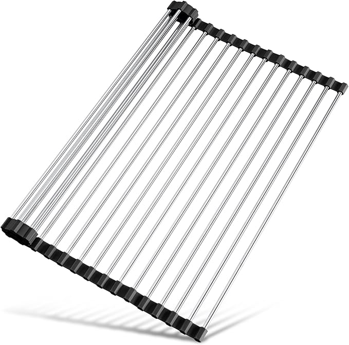 Tomorotec 17.7" x 12.5" Roll Up Dish Drying Rack Over Sink Drying Rack Sink Cover Kitchen Sink Accessories Gadget Multipurpose Organizer Foldable Stainless Steel Drainer by Tomorotec