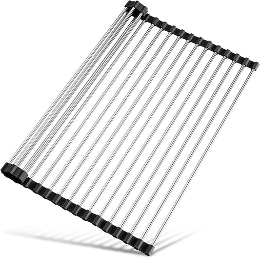Tomorotec 17.7" x 12.5" Roll Up Dish Drying Rack Over Sink Drying Rack Sink Cover Kitchen Sink Accessories Gadget Multipurpose Organizer Foldable Stainless Steel Drainer by Tomorotec