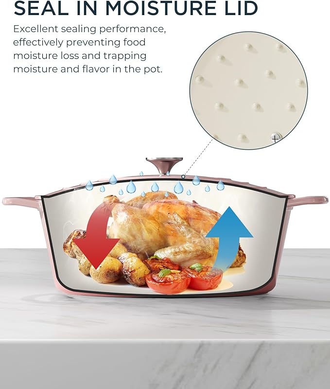 Enameled Cast Iron Dutch Oven - 9.3QT Dutch Oven Pot with Lid & Cotton Potholders - Heavy-Duty Non Stick Casserole Pot for Braising, Stews, Roasting, Baking, Suitable for All Stovetops, Gentle Pink - Image 4