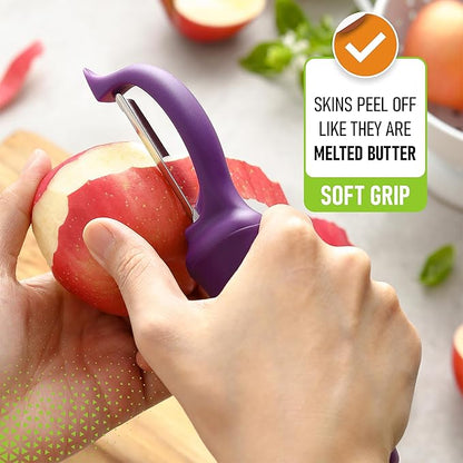 Spring Chef Professional Purple Swivel Potato Peelers for Kitchen, Stainless Steel Veggie Peeler with Soft Grip Handle, Dishwasher Safe, Grate for Peeling Apple, Fruit, Carrot, Cucumber, Purple - Image 4
