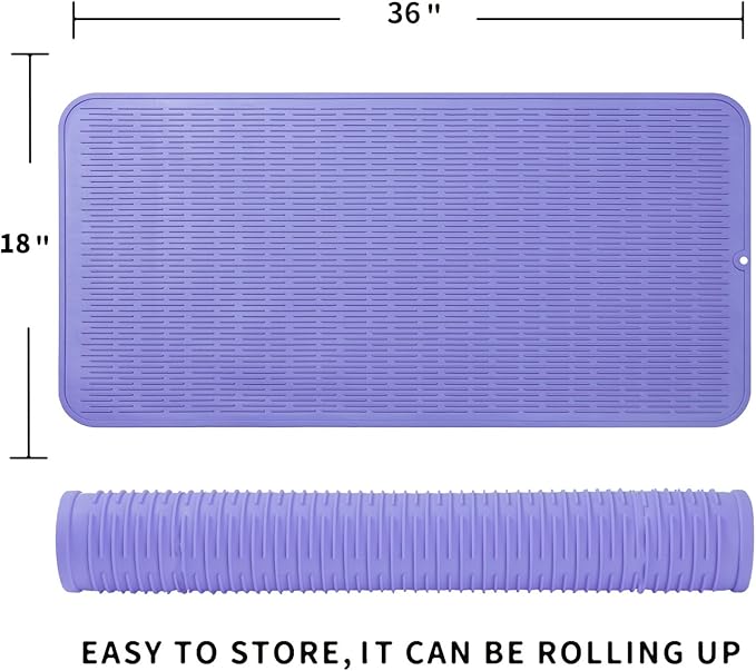 MicoYang Silicone Dish Drying Mat for Multiple Usage,Easy clean,Eco-friendly,Heat-resistant Silicone Mat for Kitchen Counter or Sink,Refrigerator or Drawer Liner Light Purple 5XL 36inches x 18inches - Image 2