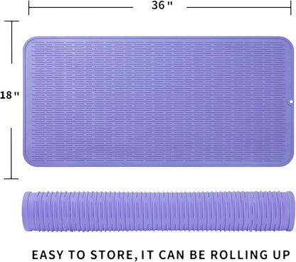 MicoYang Silicone Dish Drying Mat for Multiple Usage,Easy clean,Eco-friendly,Heat-resistant Silicone Mat for Kitchen Counter or Sink,Refrigerator or Drawer Liner Light Purple 5XL 36inches x 18inches - Image 2