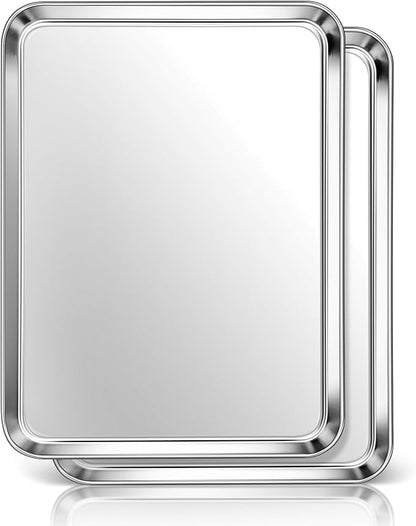 Homikit 2 Pack Baking Sheet, 16x12 Inches Stainless Steel Cookie Sheets for Baking, Large Toaster Oven Tray for Roasting Cooking, Metal Jelly Roll Pan Non Stick &Rustproof, Dishwasher Safe by Homikit