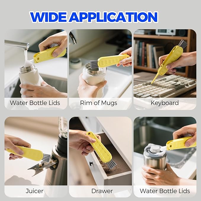 6 Pack Holikme 4 in 1 Cup Lid Cleaning Brush Set with 3 Straws, Multifunctional Bottle Brush, Silicone Cup Lid Gap Cleaner, Durable Bristle Crevice Cleaning Brush, Yellow - Image 6