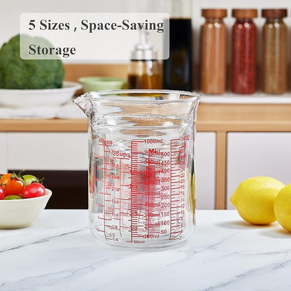Ackers High Borosilicate Glass Measuring Cup Set with Pour Spout,60ml(2OZ),120ml(4OZ), 250ml(8OZ), 500ml(16OZ), 1000ml(32OZ) Glass Measuring Beaker for Kitchen or Restaurant, Easy to Read - Image 6