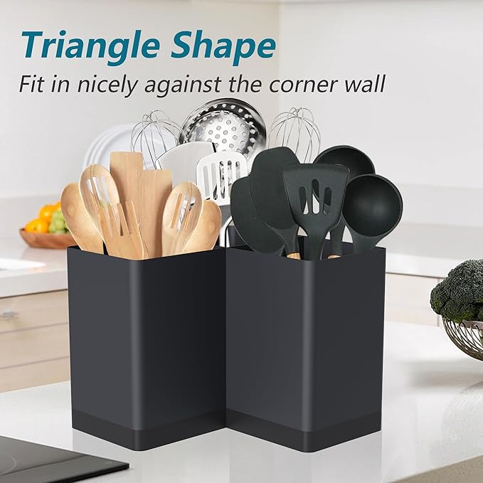 Suli Utensil holder, Kitchen Utensil Organizer for Corner Countertop,Extra Large Silverware Organizer with 3 Compartments,Farmhouse Decor, Iron, Black - Image 6