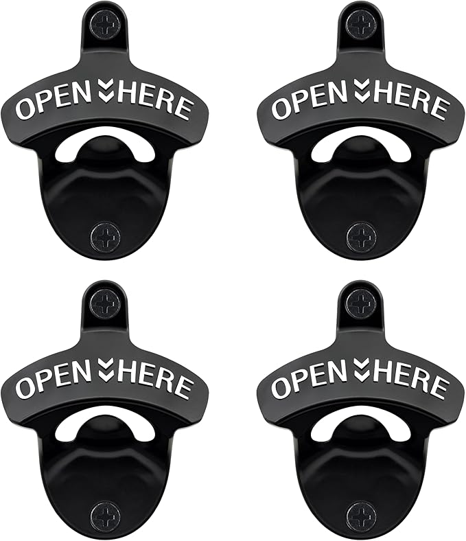 Wall Mounted Bottle Opener Stainless, Rustproof Post Mounted Beer Bottle Cap Opener Black with White (4 PCS) by Wallmountedbottleopener