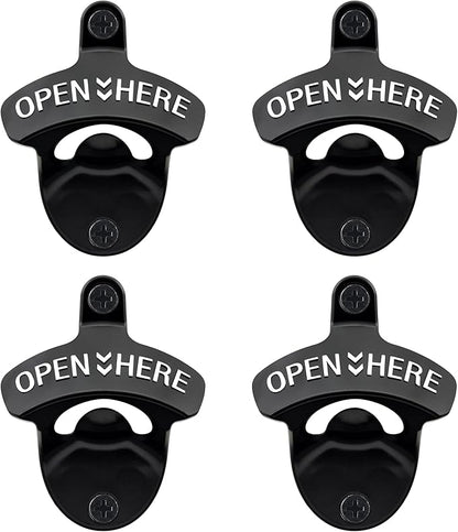 Wall Mounted Bottle Opener Stainless, Rustproof Post Mounted Beer Bottle Cap Opener Black with White (4 PCS) by Wallmountedbottleopener