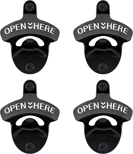 Wall Mounted Bottle Opener Stainless, Rustproof Post Mounted Beer Bottle Cap Opener Black with White (4 PCS) by Wallmountedbottleopener