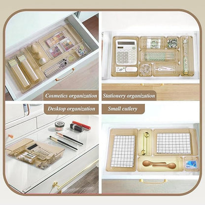 Kitchen Desk Drawer Organizers Storage for Office, Small Acrylic Vanity Trays Makeup Organizer for Drawer Bathroom Plastic Make up Organizers 25 Pcs Clear Champagne