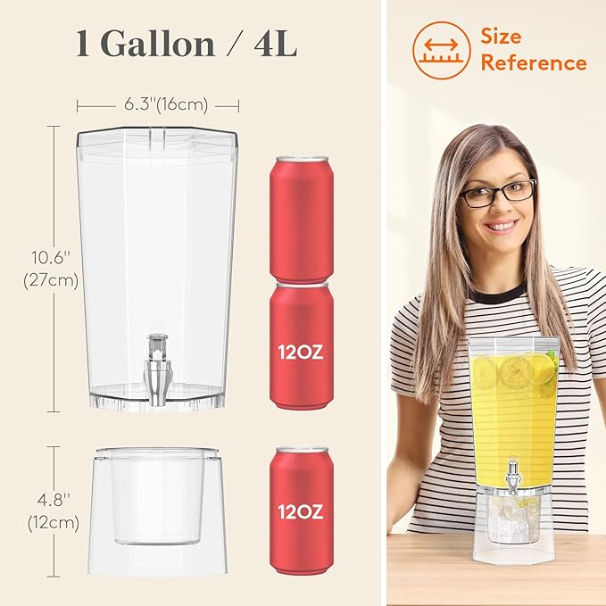 Lifewit 1 Gallon Drink Dispenser for Parties 2 Pcs, 4L Plastic Beverage Container with Stand for Juice/Tea/Soda & Lemonade, Clear Water Pitcher with Spigot for Mimosa Bar Hosting 39 x 16 cm/15x6" - Image 2