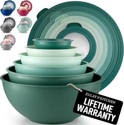 Zulay Kitchen 12-Piece Plastic Mixing Bowl Set - Colorful Nesting Bowls with Lids - Microwave & Freezer Safe (Teal Ombre) by ZulayKitchen