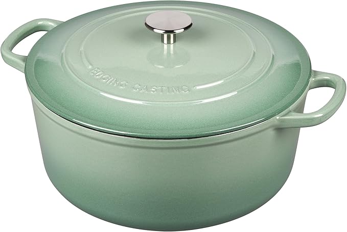 EDGING CASTING Enameled Cast Iron Dutch Oven Pot With Lid, 5.5 Quart, for Bread Baking, Cooking, Sage Green - Image 4