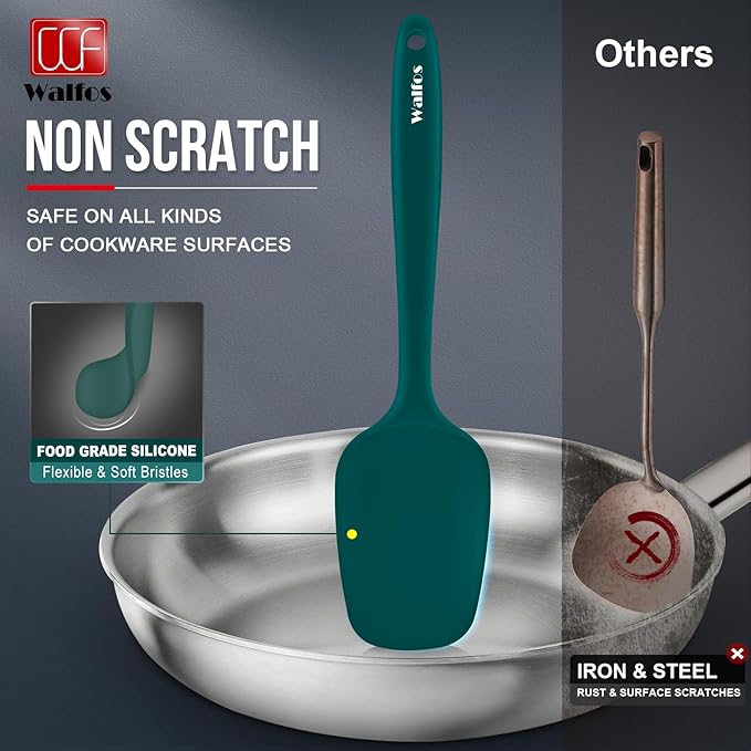 Walfos Silicone Spatula Set of 5 - (600°F) High Heat Resistant Dark Green Kitchen Scraper Spatulas, One-Pieces Seamless Design, Perfect for Cooking Mixing & Baking - BPA Free and Dishwasher Safe - Image 5