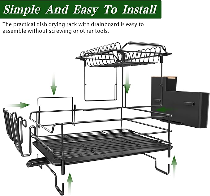 Runnatal 2-Tier Dish Drying Rack with Drainboard Set, Stainless Steel Detachable 2-in-1 Large-Capacity 2-Tier Over The Sink Anti-Rust Dish Rack and Dish Drainer for All Kitchen - Image 6