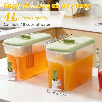 2 Pack Drink Dispenser for Fridge 1 Gallon Water Dispenser for Party Upgraded Gallon Beverage Liquid Drink Container with Spigot Ice Tea Pitcher for Fridge, Green