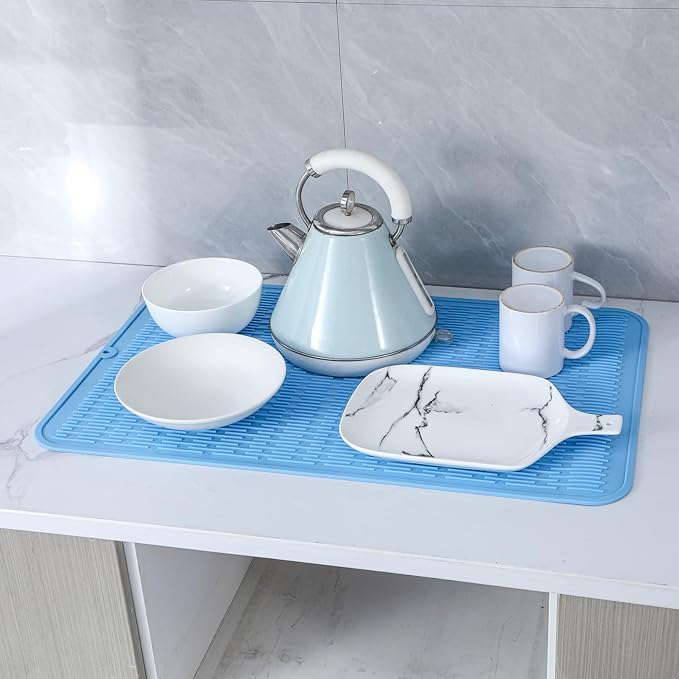 MicoYang Silicone Dish Drying Mat for Multiple Usage,Easy clean,Eco-friendly,Heat-resistant Silicone Mat for Kitchen Counter or Sink,Refrigerator or Drawer Liner Light Blue 4XL 32 inches x 18 inches - Image 6