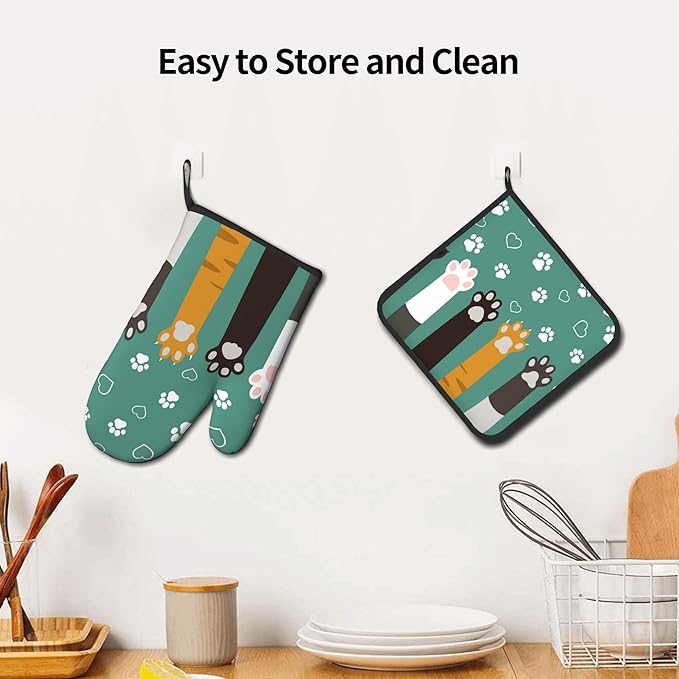 Cat Oven Mitt Potholders Sets - Paw Kitchen Mitts and Pot Holders Set of 2 Kitten Pet Oven Gloves Hot Pads for Cooking BBQ Baking Grilling - Image 6