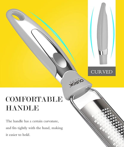 Ourokhome Kitchen Lemon Zester, Stainless Steel Hand Held Parmesan Cheese Grater for Ginger, Chocolate, Coconut, Lime, Nutmeg, Citrus, Fruit, Vegetable with Cleaning Brush, Dishwasher safe, Gray - Image 2