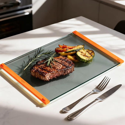 Glass Cutting Boards for Kitchen(12x16" & 12x8"),European Grey Glass Paired with Orange Silicone Grip,No Scratches/Microplastic-Free/Non Toxic,Excellent Gift for Mother's Day and Father's Day