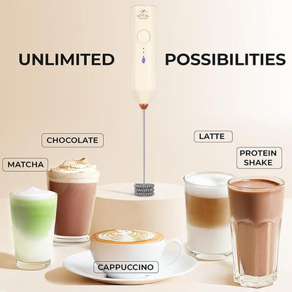 Zulay Kitchen Rechargeable Milk Frother - Dynamic - 3 Speeds, 3 Whisk Attachments, 500 mAh USB Charging, Drink Mixer For Latte, Cappuccino, Matcha, Protein Powder, Coffee Foam - Cream Copper - Image 6