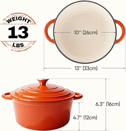 6 Quart Dutch Oven Pot with Lid, Non Stick Enameled Cast Iron Dutch Oven for Bread Baking, Heavy-Duty, Oven Safe Ceramic Cookware Up to 500°F for Baking, Braising, Stews, Roasting, Orange - Image 4