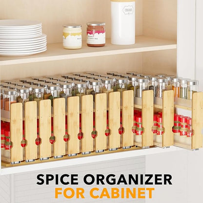 SpaceAid Bamboo Pull Out Spice Rack Organizer for Cabinet, Heavy Duty Slide Out Seasoning Kitchen Pantry Sliding Vertical Organization, 10.1" Wide, 4 Drawers(2" Wide), 2-Tier, Natural - Image 6